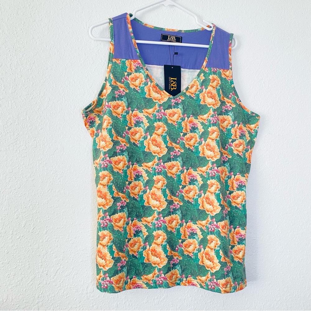 🍓 L&B NEW Lucky And Blessed Western Cactus Flower Basic V-Neck Boho Tank Top 2X